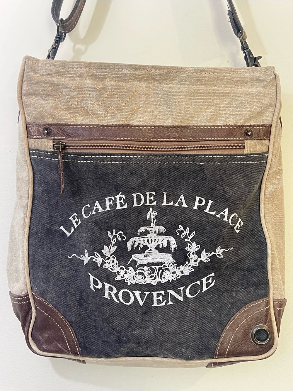 Myra Bag Jouksa Upcycled Canvas Leather Shoulder Bag Crossbody Provence